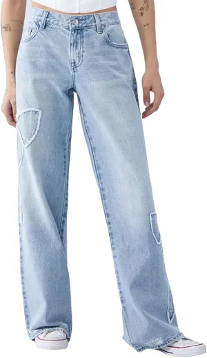 Womens Wide Leg Jeans Bowknot High Waisted Denim Pants Straight Leg Y2K Casual Baggy Trousers with Pockets Trendy