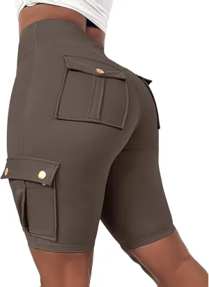 Womens Workout Shorts with Pocket Tummy Control Cargo Shorts Knee Length Butt Lifting High Waisted Biker Yoga Legging
