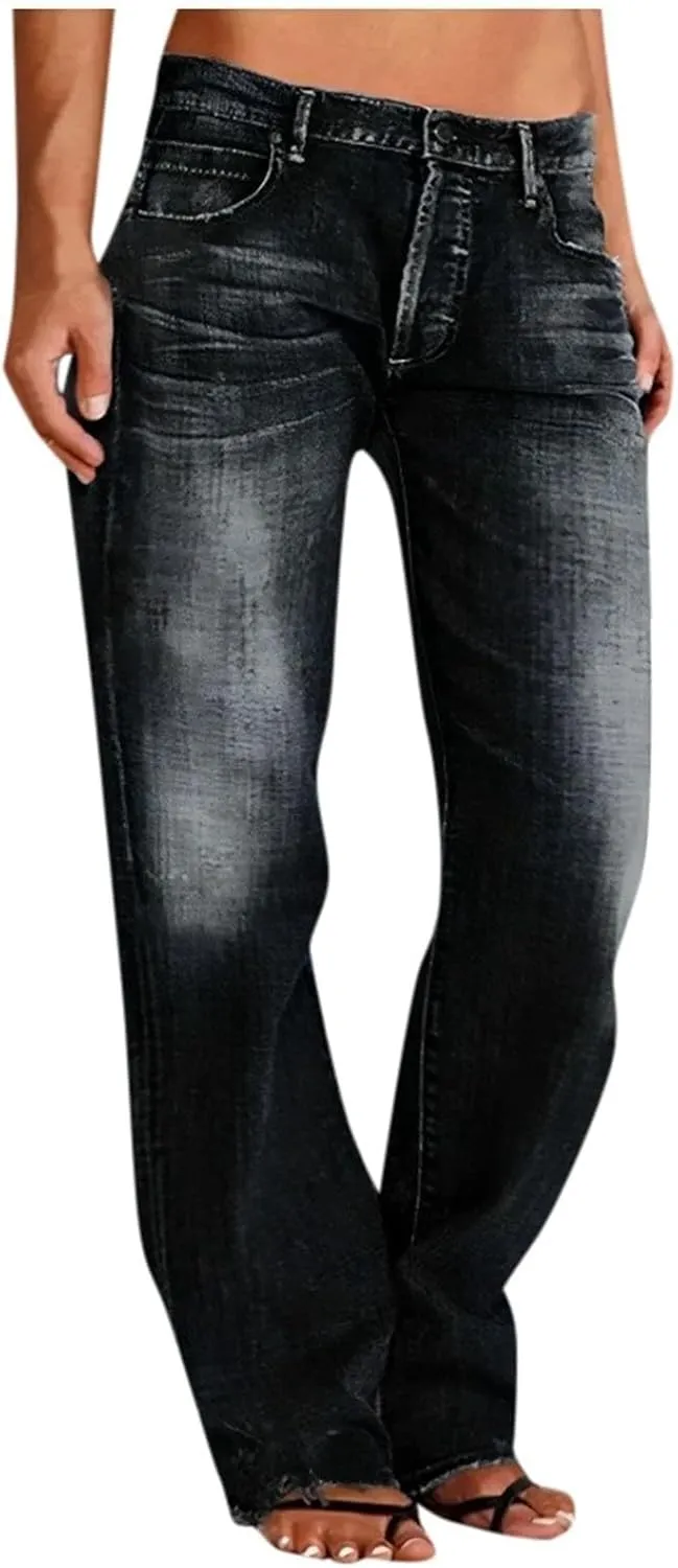 Women's Y2K Baggy Jeans Trendy Low Rise Jeans Casual Straight Leg Pants Loose Boyfriend Denim Pants Spring Outfits