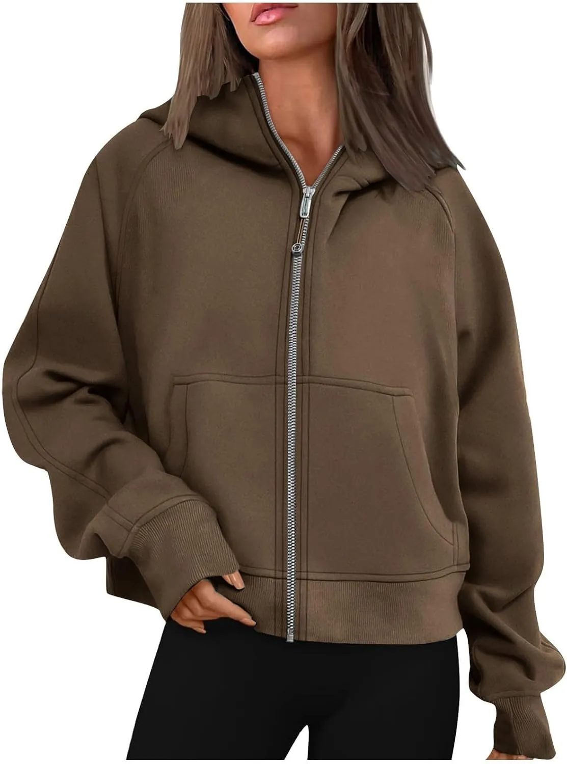 Womens Zip Up Hoodies Cropped Sweatshirts Fleece Pullover Casual Hooded Sweatshirt Fall Outfits Y2k Winter Tops 2024