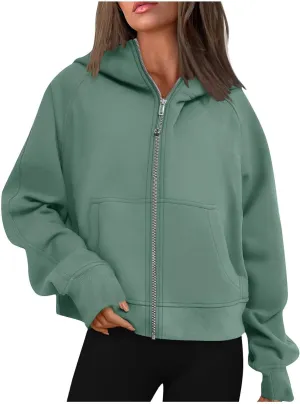 Womens Zip Up Hoodies Cropped Sweatshirts Fleece Pullover Casual Hooded Sweatshirt Fall Outfits Y2k Winter Tops 2024