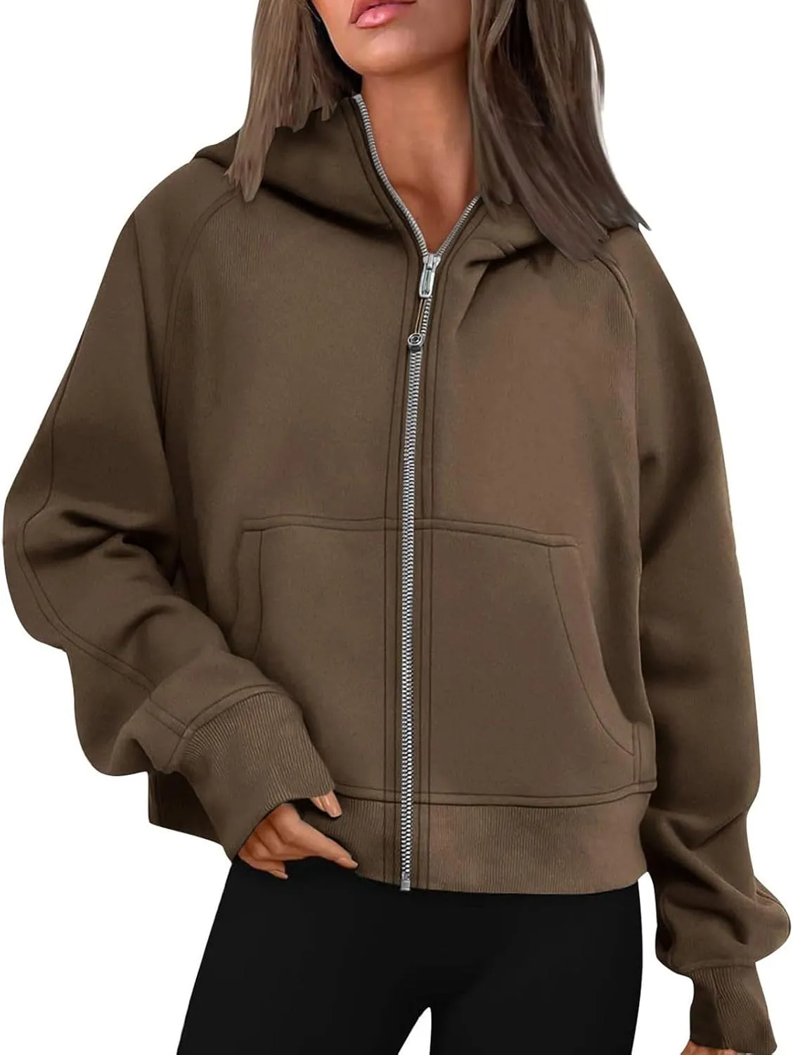 Womens Zip Up Hoodies Cropped Sweatshirts Fleece Pullover Casual Hooded Sweatshirt Fall Outfits Y2k Winter Tops 2024