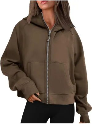 Womens Zip Up Hoodies Cropped Sweatshirts Fleece Pullover Casual Hooded Sweatshirt Fall Outfits Y2k Winter Tops 2024