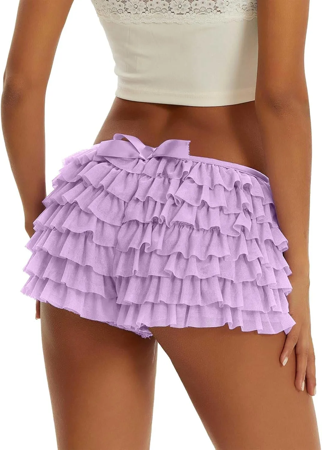 Yellow Ruffle Skirt for Women Lace Mini Skirt Layered Flowing Floral Tiered Short Skirt Y2k Low Waist Skirts