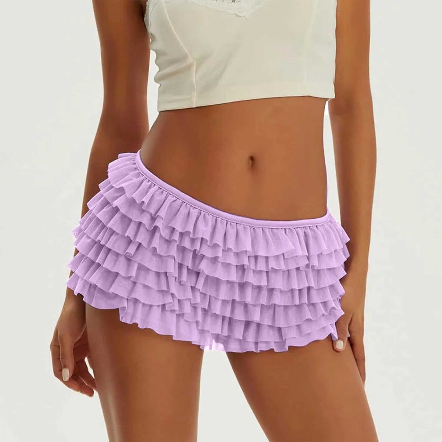 Yellow Ruffle Skirt for Women Lace Mini Skirt Layered Flowing Floral Tiered Short Skirt Y2k Low Waist Skirts