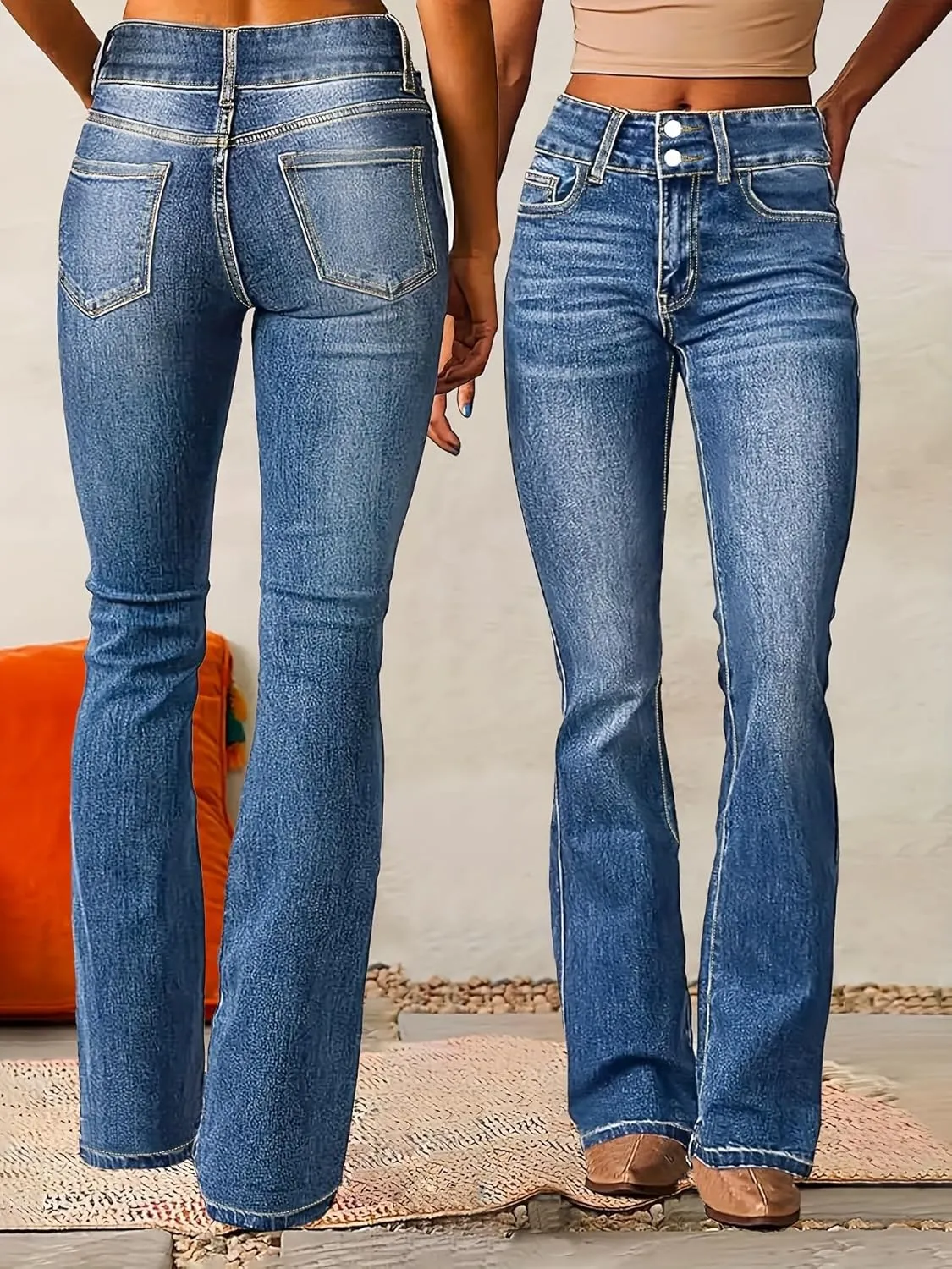 yoeasy Womens High Waisted Jeans Flare Bell Bottom Retro Stretch Boyfriend Bootcut Casual Denim Pants