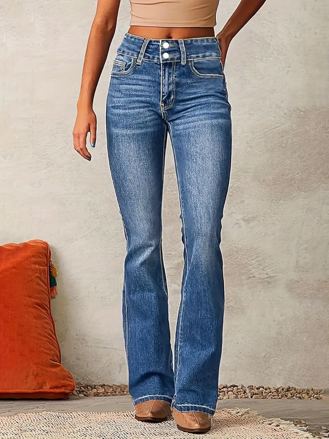 yoeasy Womens High Waisted Jeans Flare Bell Bottom Retro Stretch Boyfriend Bootcut Casual Denim Pants