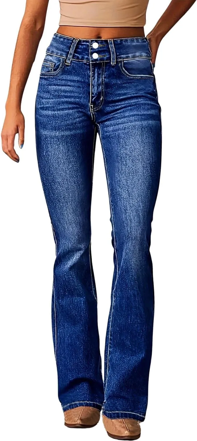 yoeasy Womens High Waisted Jeans Flare Bell Bottom Retro Stretch Boyfriend Bootcut Casual Denim Pants
