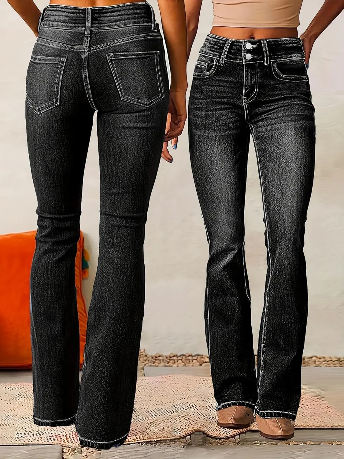 yoeasy Womens High Waisted Jeans Flare Bell Bottom Retro Stretch Boyfriend Bootcut Casual Denim Pants