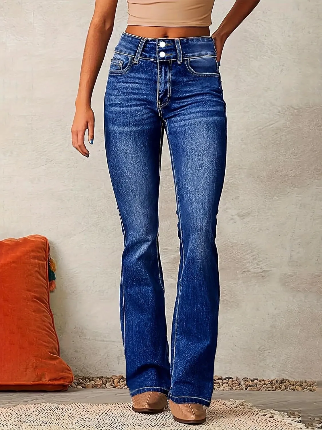yoeasy Womens High Waisted Jeans Flare Bell Bottom Retro Stretch Boyfriend Bootcut Casual Denim Pants