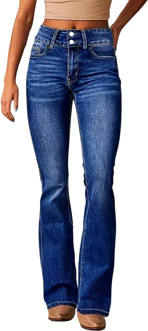 yoeasy Womens High Waisted Jeans Flare Bell Bottom Retro Stretch Boyfriend Bootcut Casual Denim Pants