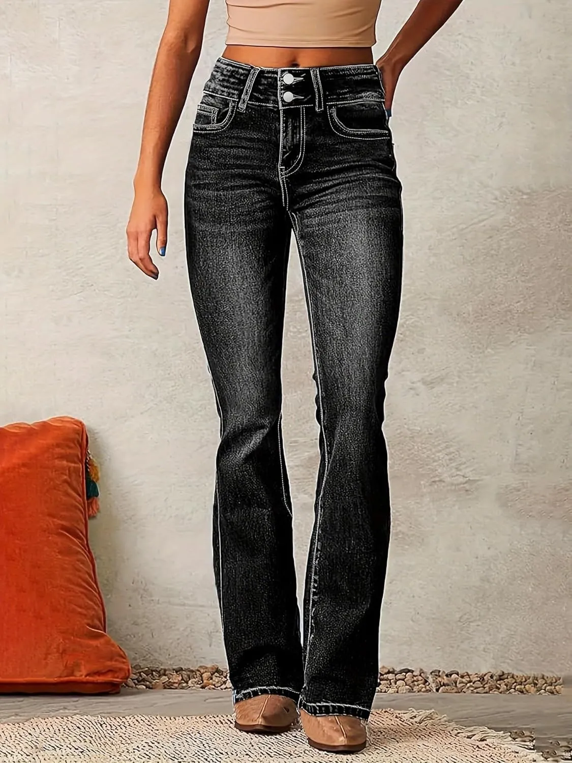 yoeasy Womens High Waisted Jeans Flare Bell Bottom Retro Stretch Boyfriend Bootcut Casual Denim Pants