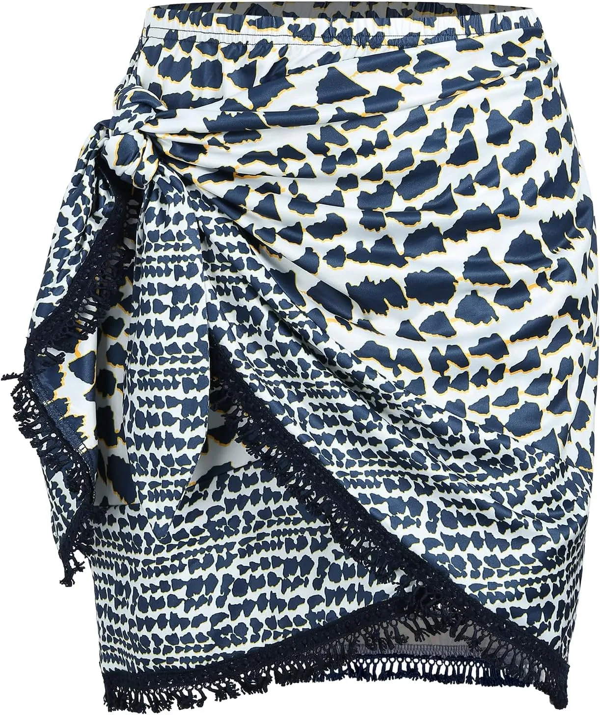 ZAFUL Slit Skirt for Women Boho Print Tie Side Wrap Tassel Casual Beach Mini Skirt