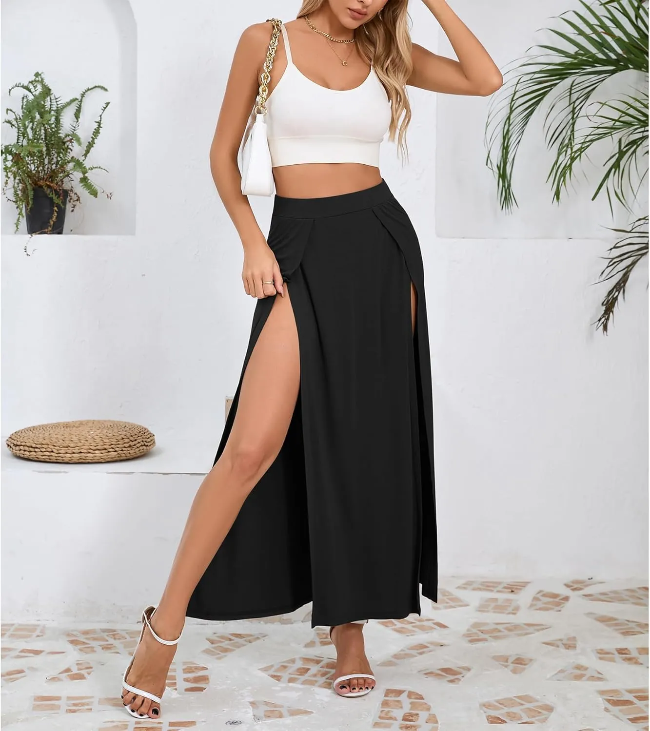 Zando Maxi Skirt with High Slit for Women - Double Slit Split Skirt