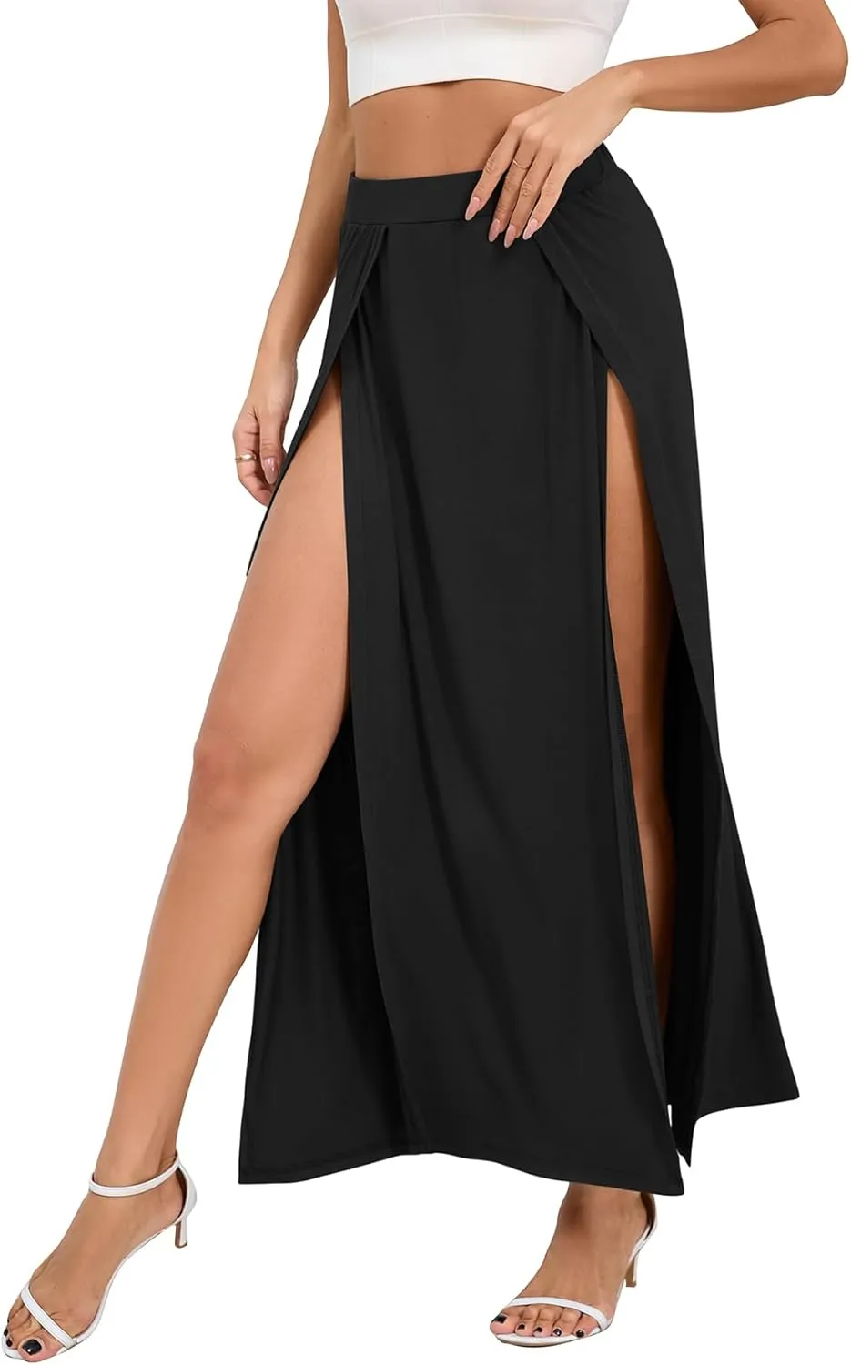 Zando Maxi Skirt with High Slit for Women - Double Slit Split Skirt