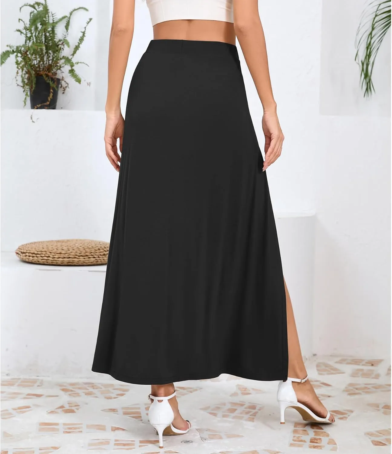 Zando Maxi Skirt with High Slit for Women - Double Slit Split Skirt