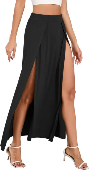 Zando Maxi Skirt with High Slit for Women - Double Slit Split Skirt