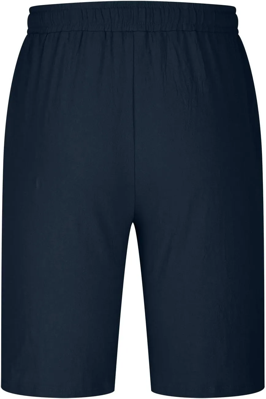 Zeiyignr Mens Shorts Casual Cotton Linen Drawstring Elastic Waist Athletic Shorts with Pockets Summer Loose Beach Short Pants