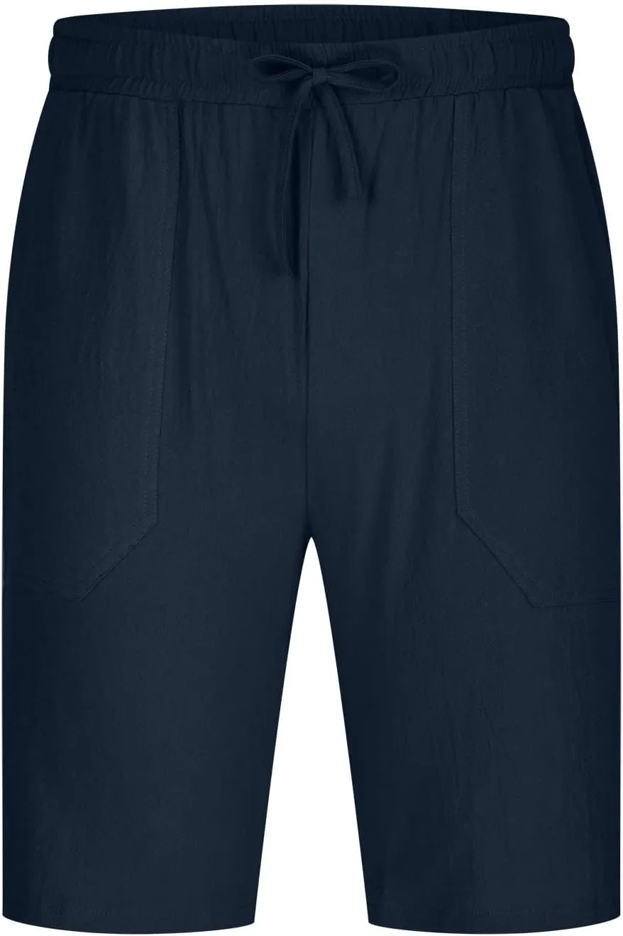 Zeiyignr Mens Shorts Casual Cotton Linen Drawstring Elastic Waist Athletic Shorts with Pockets Summer Loose Beach Short Pants