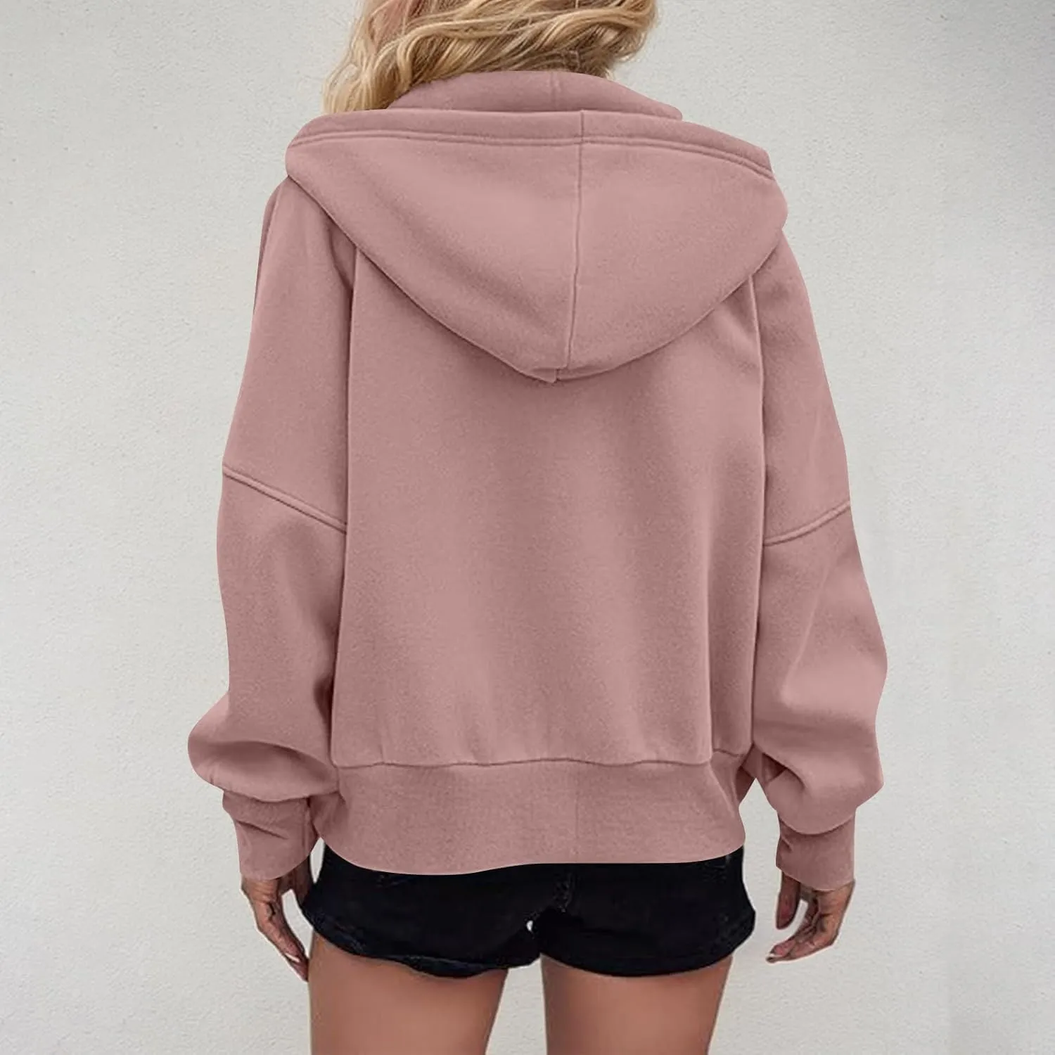 Zip Up Hoodie Women Fleece Sweatshirts Cropped Sweaters Long Sleeve Pullover Drop Shoulder Loose Fitting Tops Pocket