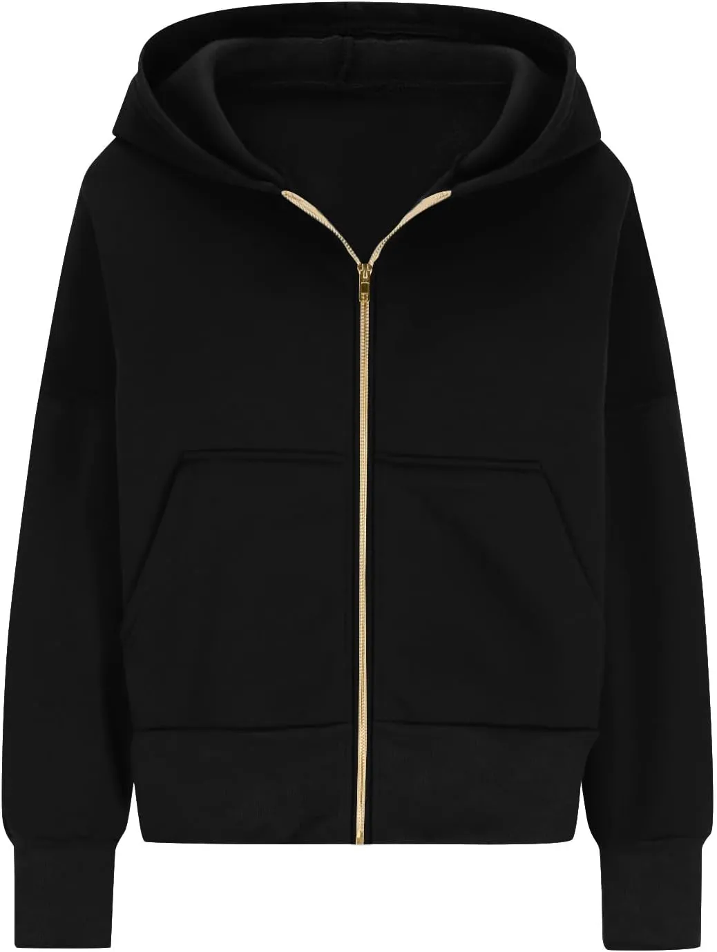 Zip Up Hoodie Women Fleece Sweatshirts Cropped Sweaters Long Sleeve Pullover Drop Shoulder Loose Fitting Tops Pocket