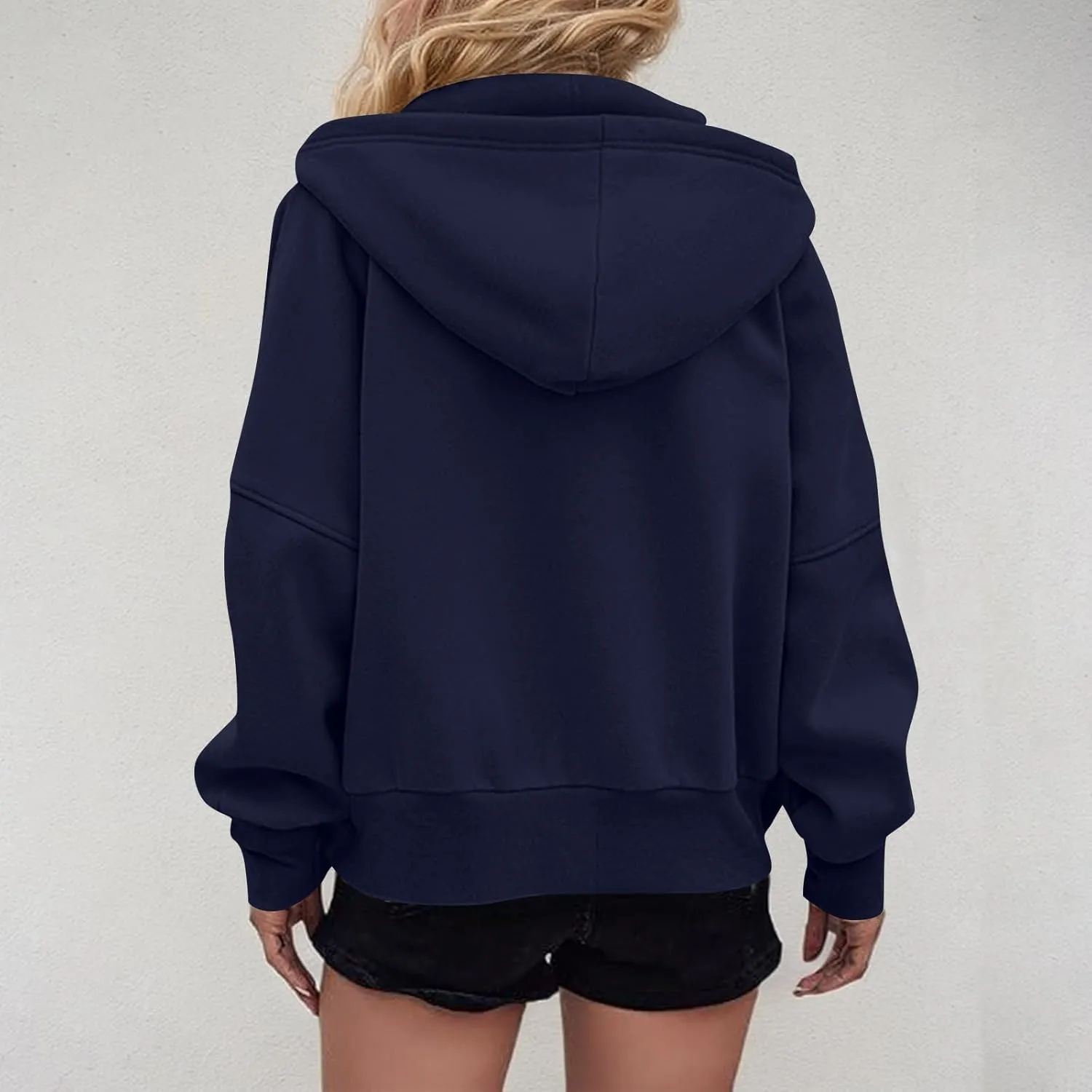 Zip Up Hoodie Women Fleece Sweatshirts Cropped Sweaters Long Sleeve Pullover Drop Shoulder Loose Fitting Tops Pocket
