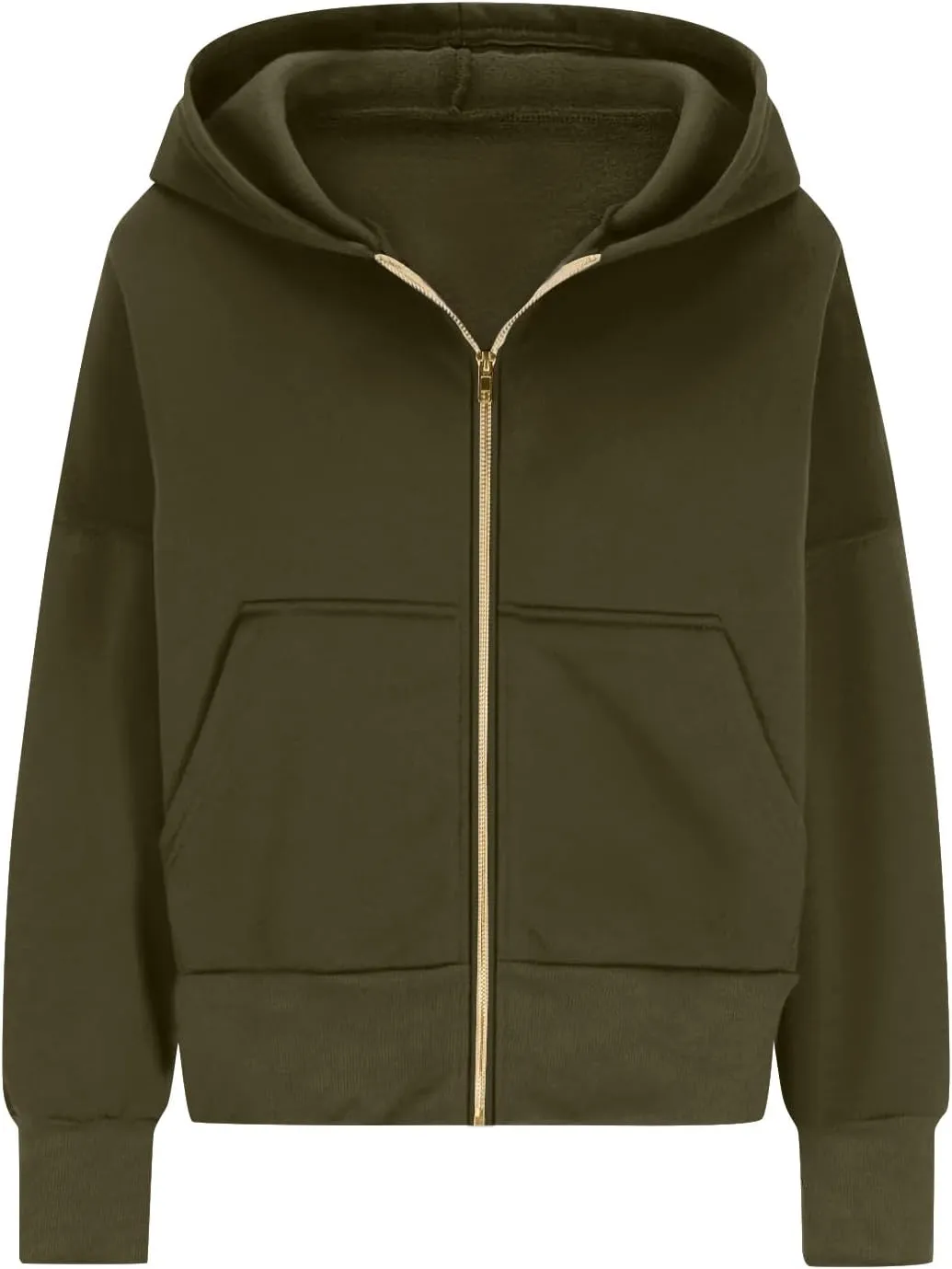 Zip Up Hoodie Women Fleece Sweatshirts Cropped Sweaters Long Sleeve Pullover Drop Shoulder Loose Fitting Tops Pocket