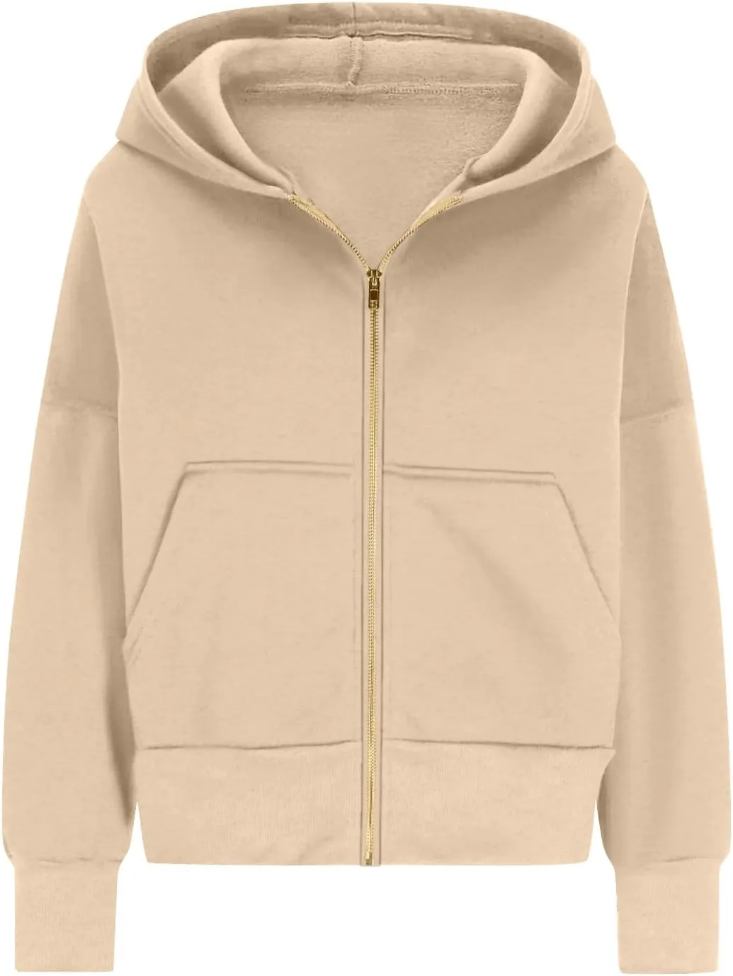 Zip Up Hoodie Women Fleece Sweatshirts Cropped Sweaters Long Sleeve Pullover Drop Shoulder Loose Fitting Tops Pocket