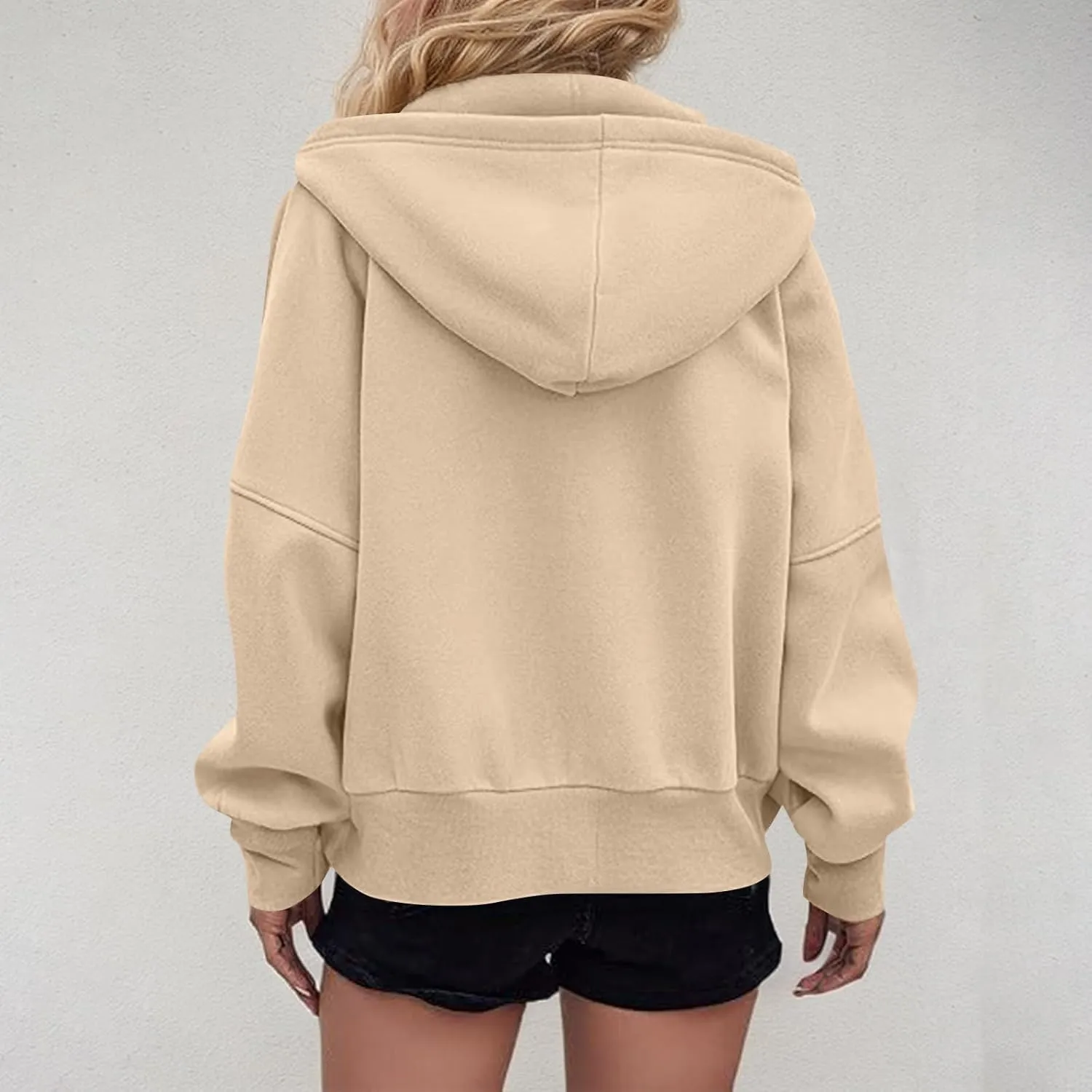 Zip Up Hoodie Women Fleece Sweatshirts Cropped Sweaters Long Sleeve Pullover Drop Shoulder Loose Fitting Tops Pocket