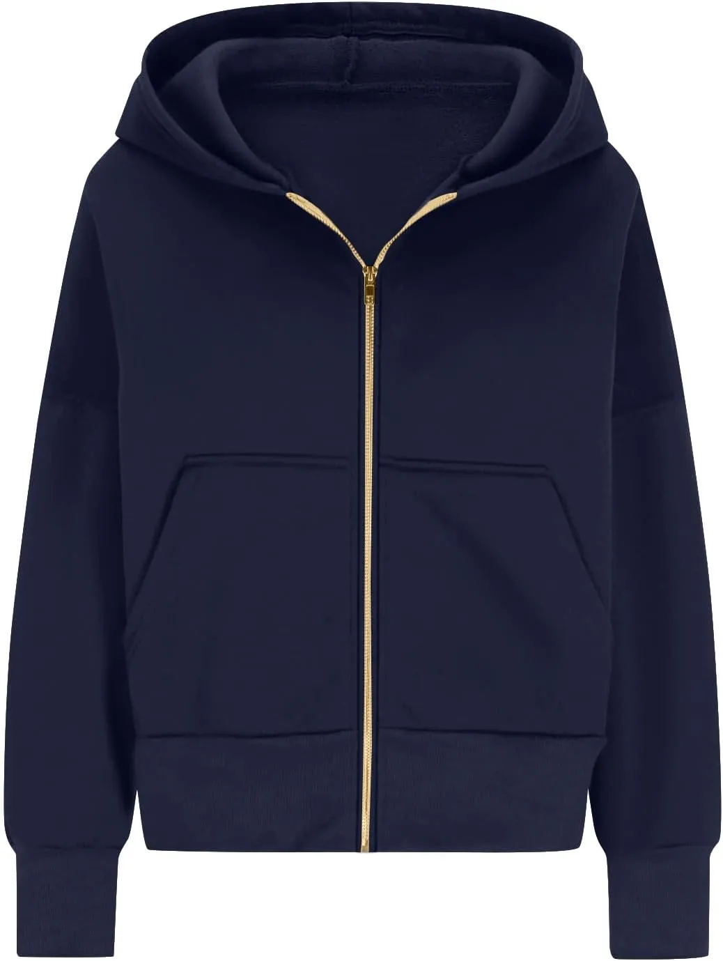 Zip Up Hoodie Women Fleece Sweatshirts Cropped Sweaters Long Sleeve Pullover Drop Shoulder Loose Fitting Tops Pocket